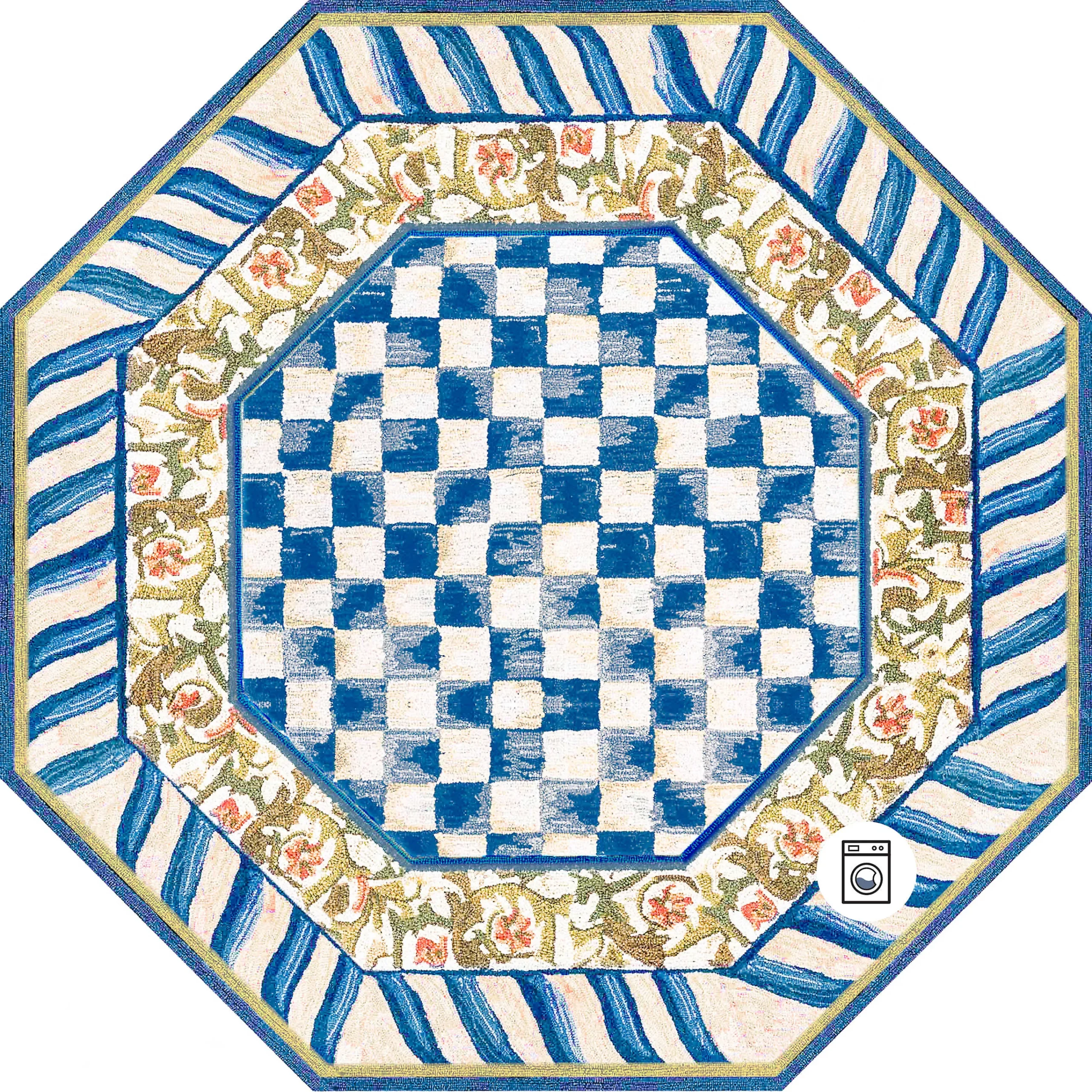 MacKenzie-Childs Rugs<Truly Royal Check 6' Octagon Washable Rug