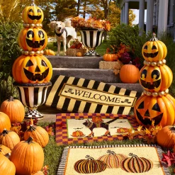 MacKenzie-Childs Rugs<Welcome Awning Stripe Double Door Entrance Mat