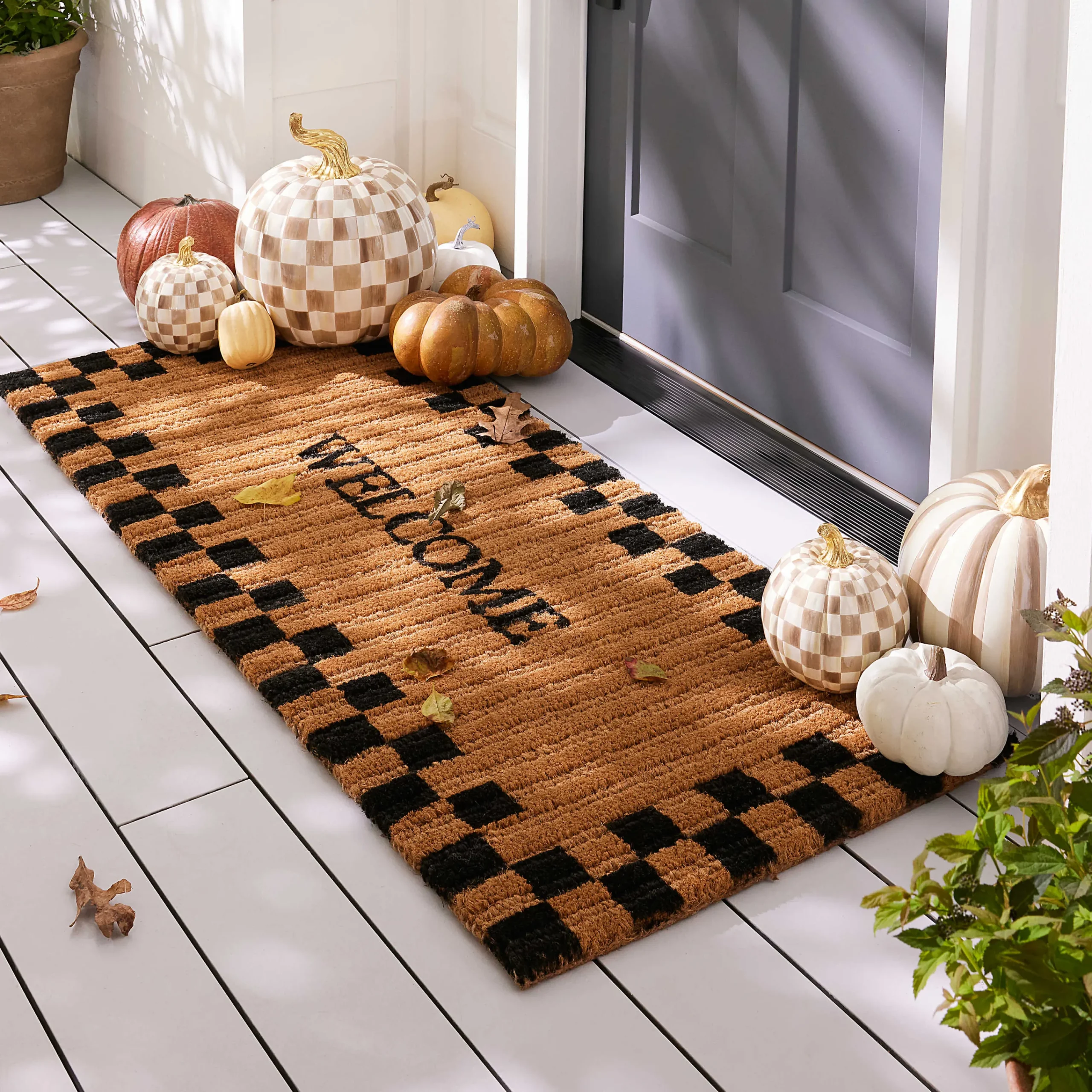 MacKenzie-Childs The Fall Shop|Rugs<Welcome Checked Double Door Entrance Mat