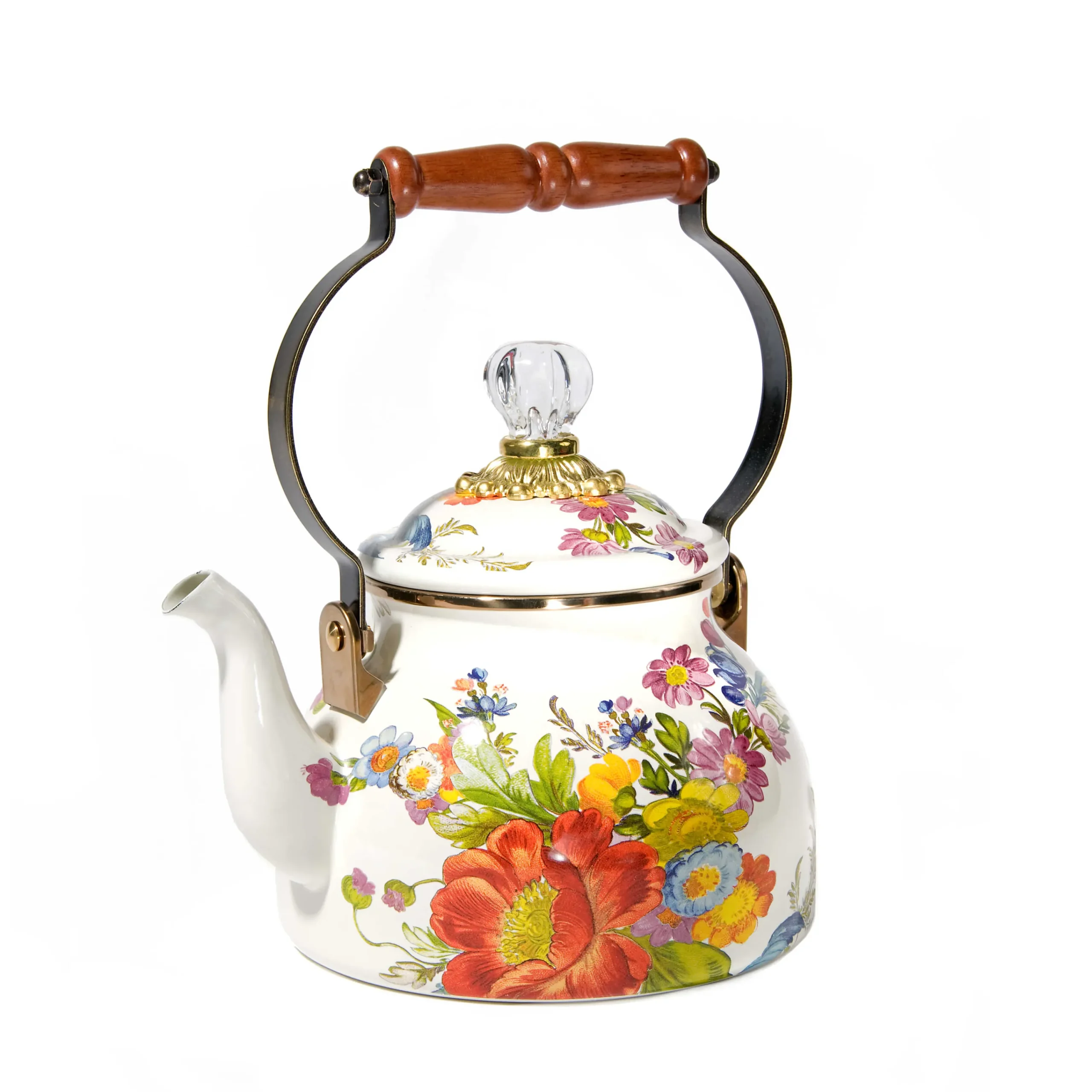 MacKenzie-Childs The Coffee Shop|Tea Kettles<White Flower Market 2 Quart Tea Kettle