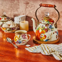 MacKenzie-Childs The Coffee Shop|Tea Kettles<White Flower Market 2 Quart Tea Kettle