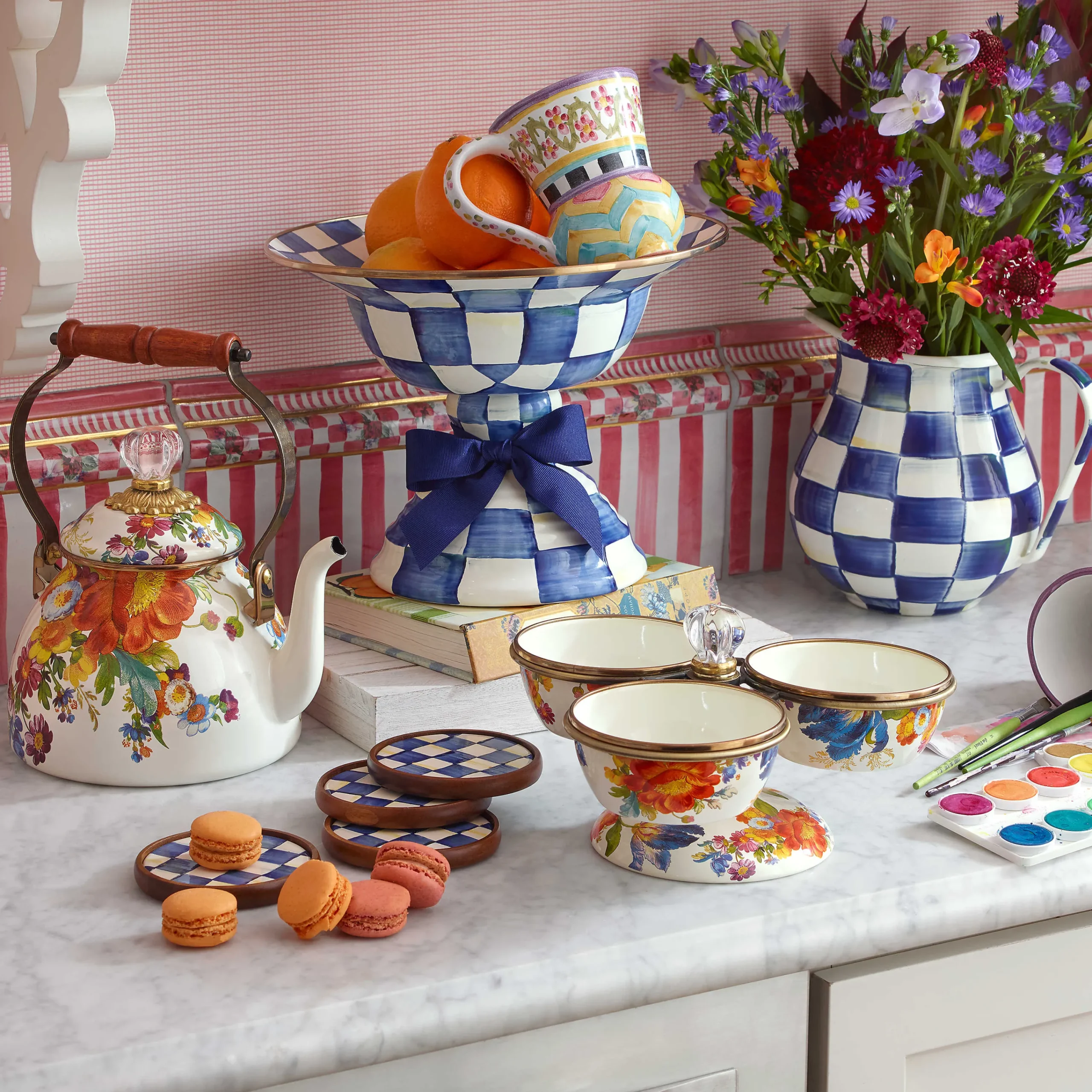 MacKenzie-Childs The Coffee Shop|Tea Kettles<White Flower Market 2 Quart Tea Kettle
