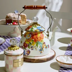 MacKenzie-Childs The Coffee Shop|Tea Kettles<White Flower Market 2 Quart Tea Kettle