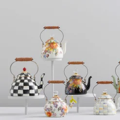 MacKenzie-Childs The Coffee Shop|Tea Kettles<White Flower Market 2 Quart Tea Kettle