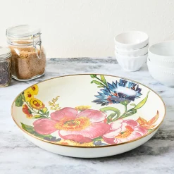 MacKenzie-Childs Serveware<White Flower Market Abundant Bowl