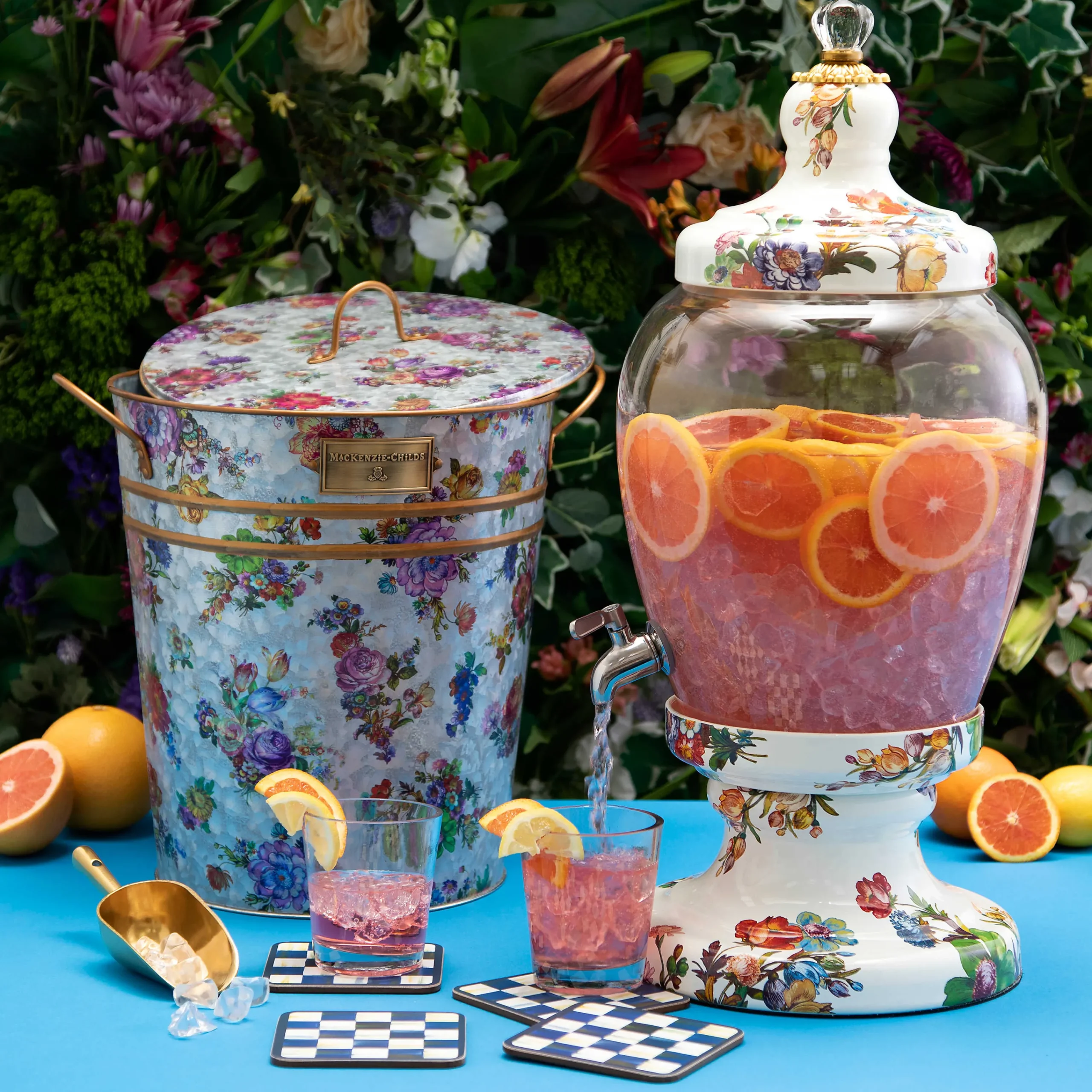 MacKenzie-Childs Drinkware|Bar Entertaining<White Flower Market Beverage Hostess