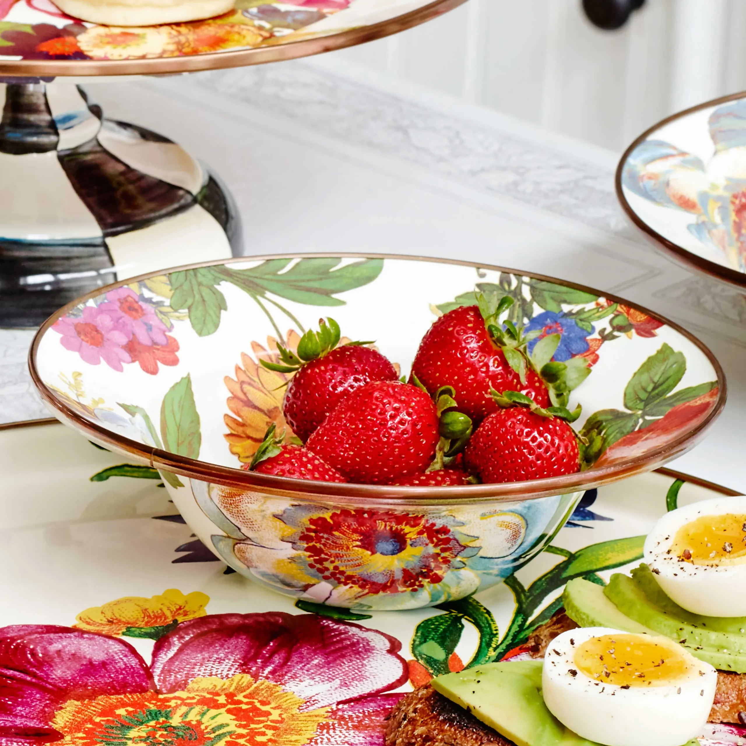 MacKenzie-Childs Dinnerware & Flatware<White Flower Market Breakfast Bowl