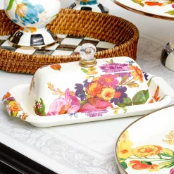 MacKenzie-Childs Serveware<White Flower Market Butter Box