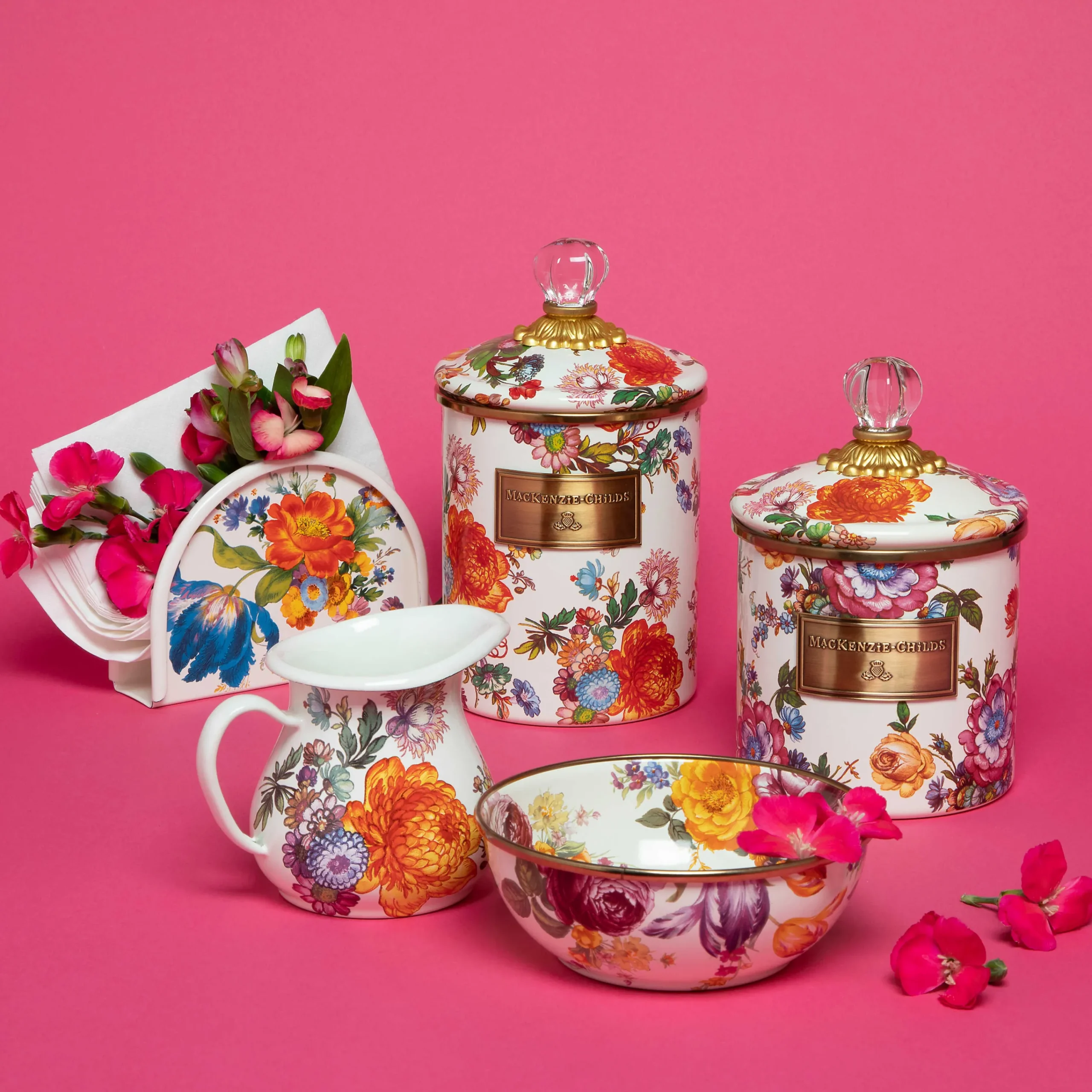 MacKenzie-Childs Room Accents|Kitchen Storage & Organization<White Flower Market Medium Canister