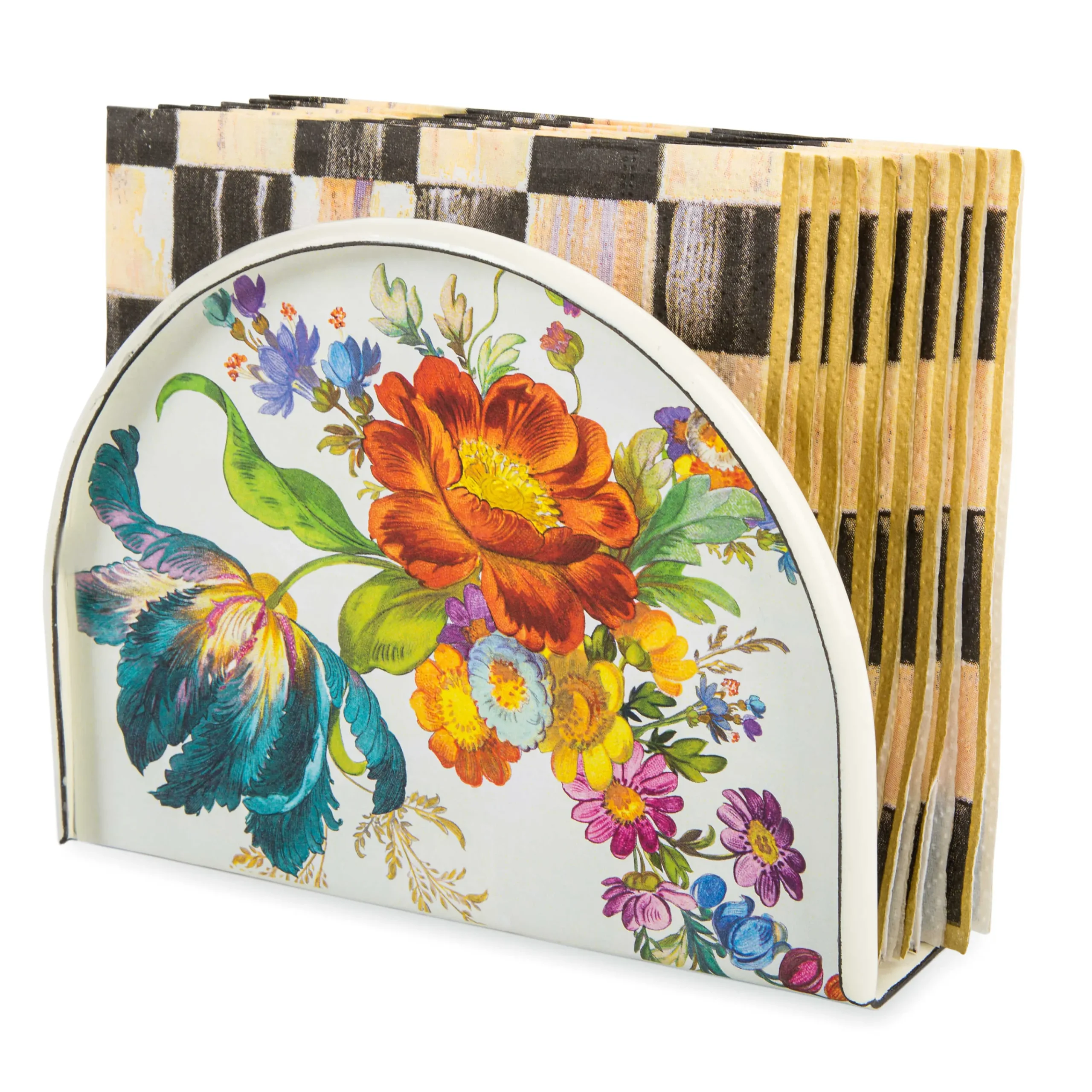 MacKenzie-Childs Serveware<White Flower Market Napkin Holder
