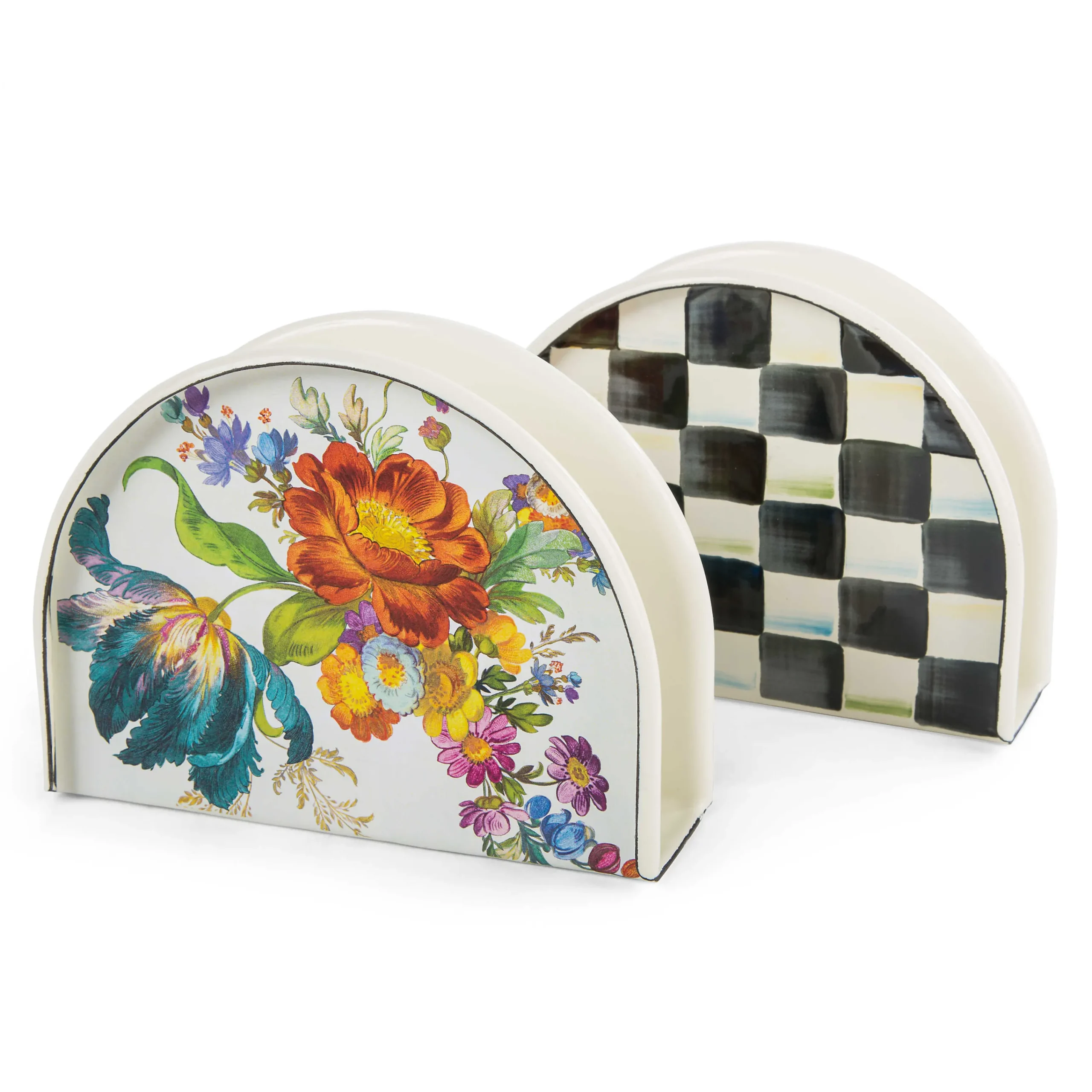 MacKenzie-Childs Serveware<White Flower Market Napkin Holder