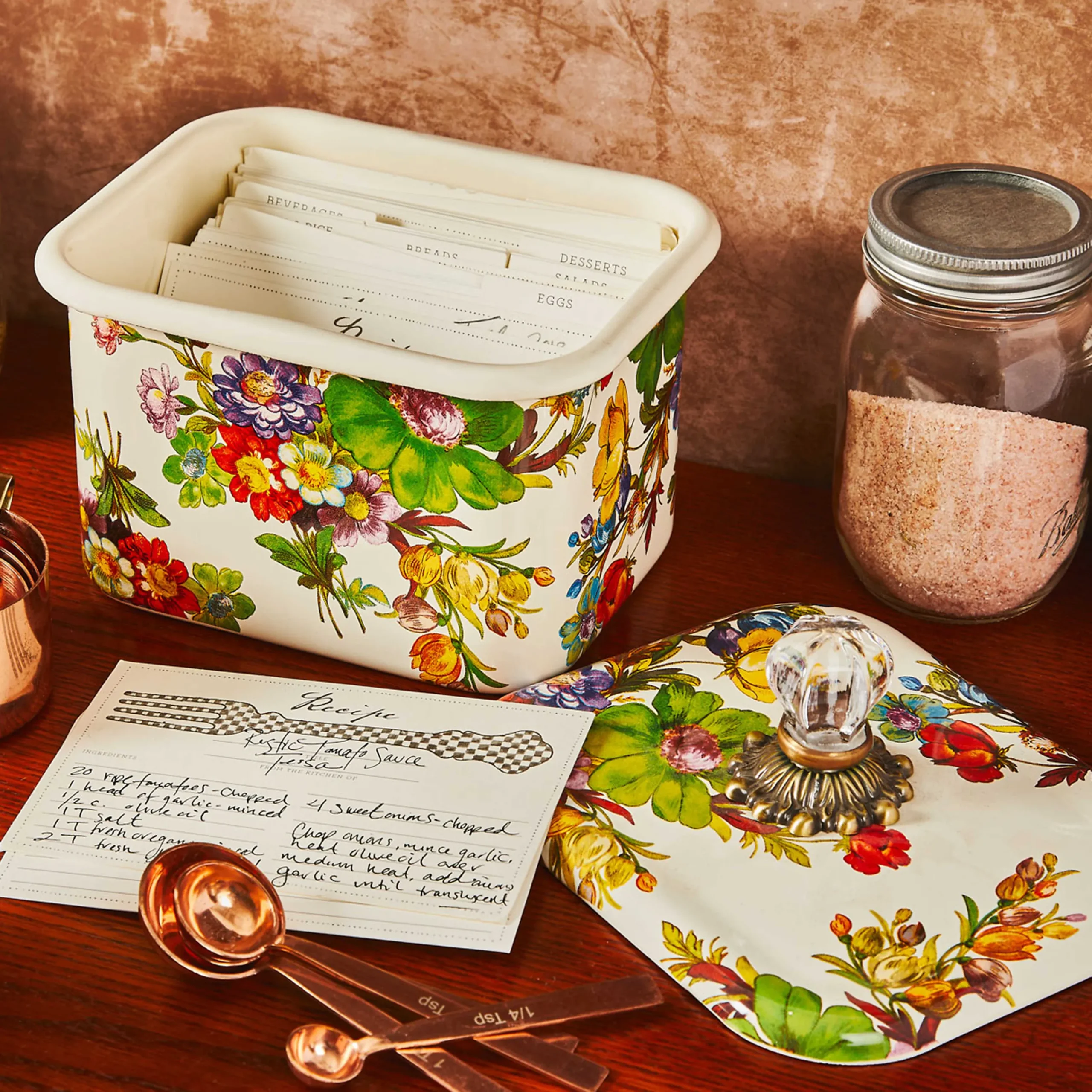 MacKenzie-Childs Kitchen Storage & Organization<White Flower Market Recipe Box