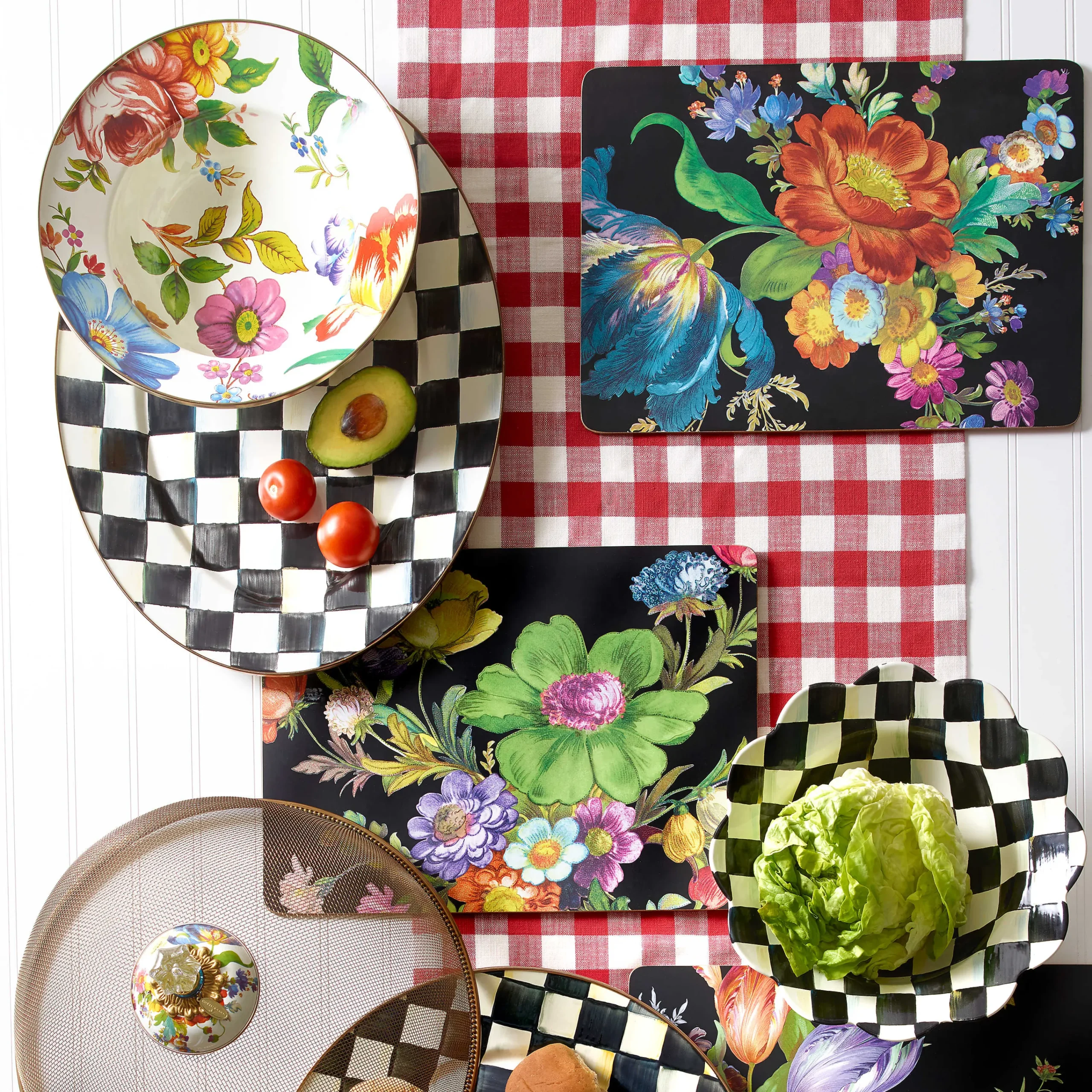 MacKenzie-Childs Serveware<White Flower Market Serving Bowl