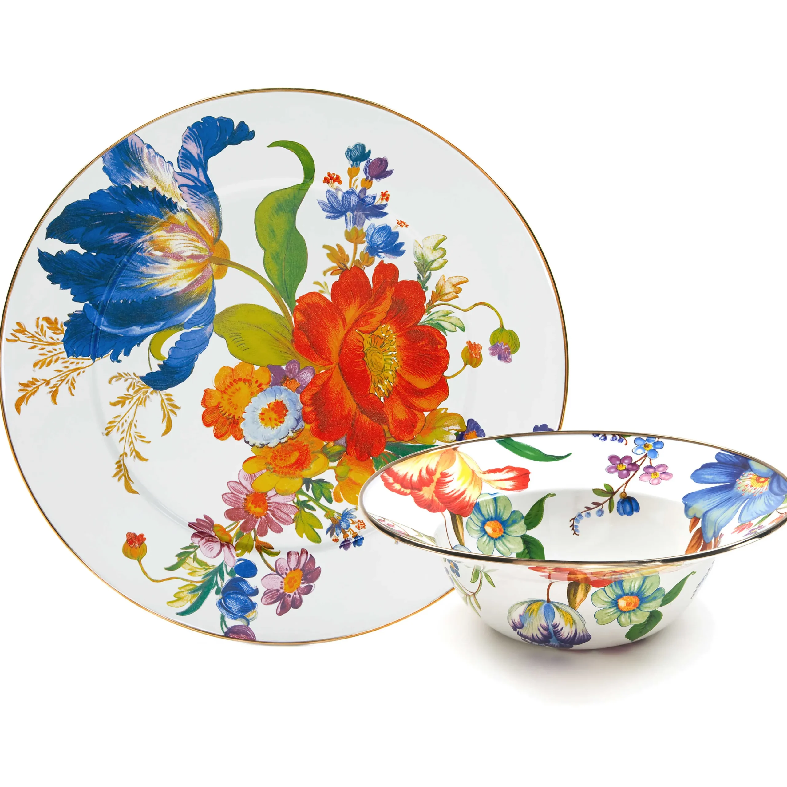 MacKenzie-Childs Kitchen & Dining Sets|Serveware<White Flower Market Serving Platter  Bowl Set