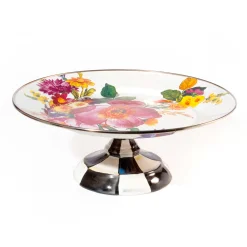 MacKenzie-Childs Serveware<White Flower Market Small Pedestal Platter