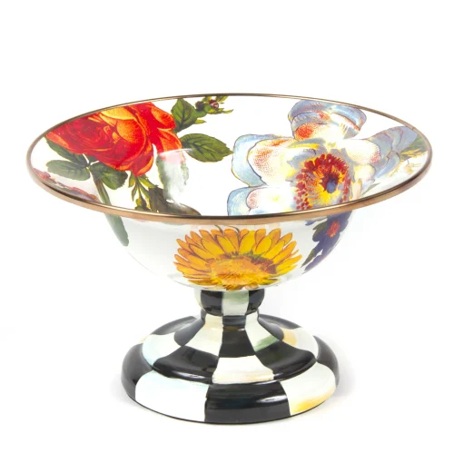 MacKenzie-Childs Serveware<White Flower Market Small Compote