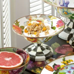 MacKenzie-Childs Serveware<White Flower Market Small Compote