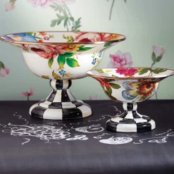 MacKenzie-Childs Serveware<White Flower Market Small Compote