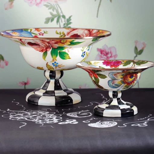 MacKenzie-Childs Serveware<White Flower Market Small Compote