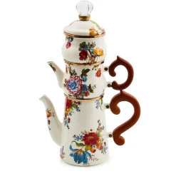 MacKenzie-Childs The Coffee Shop|Serveware<White Flower Market Stackable Coffee Set