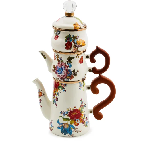 MacKenzie-Childs The Coffee Shop|Serveware<White Flower Market Stackable Coffee Set