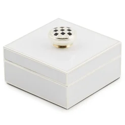 MacKenzie-Childs Room Accents<White Silver Plated Trinket Box with Check Knob