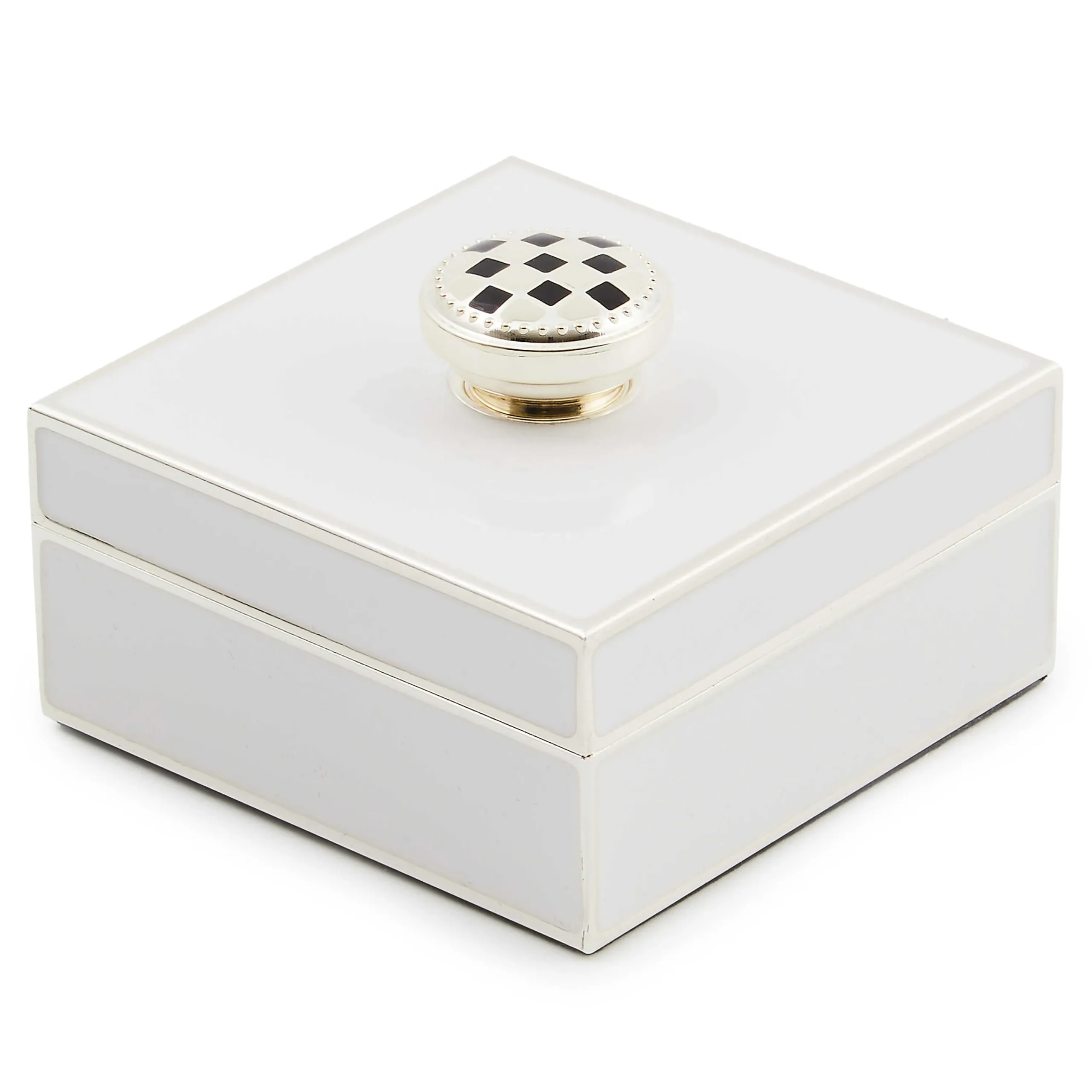 MacKenzie-Childs Room Accents<White Silver Plated Trinket Box with Check Knob