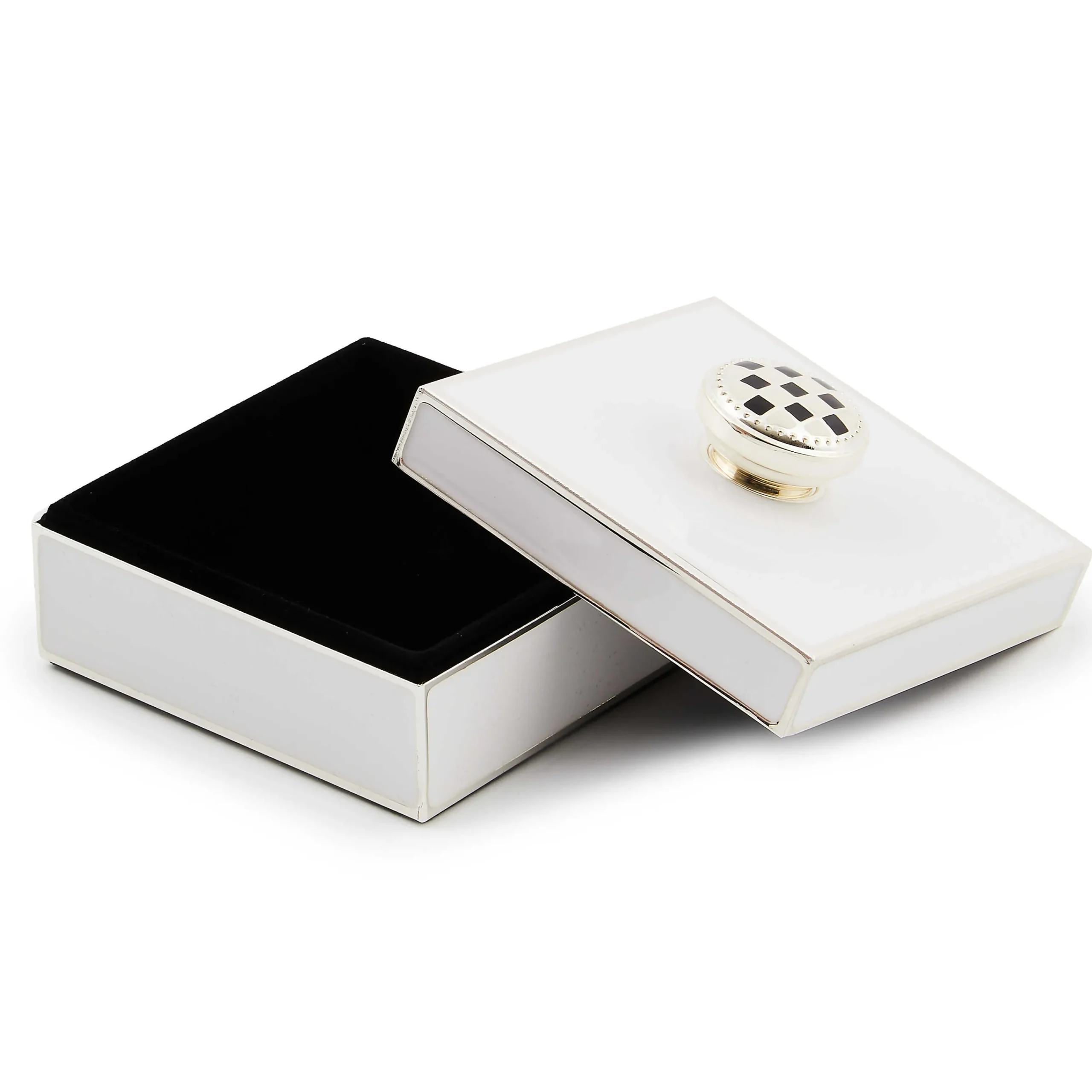 MacKenzie-Childs Room Accents<White Silver Plated Trinket Box with Check Knob