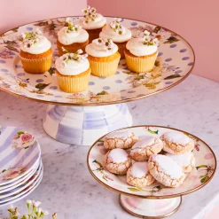 MacKenzie-Childs Serveware<Wildflowers Pink Mini Pedestal Platter