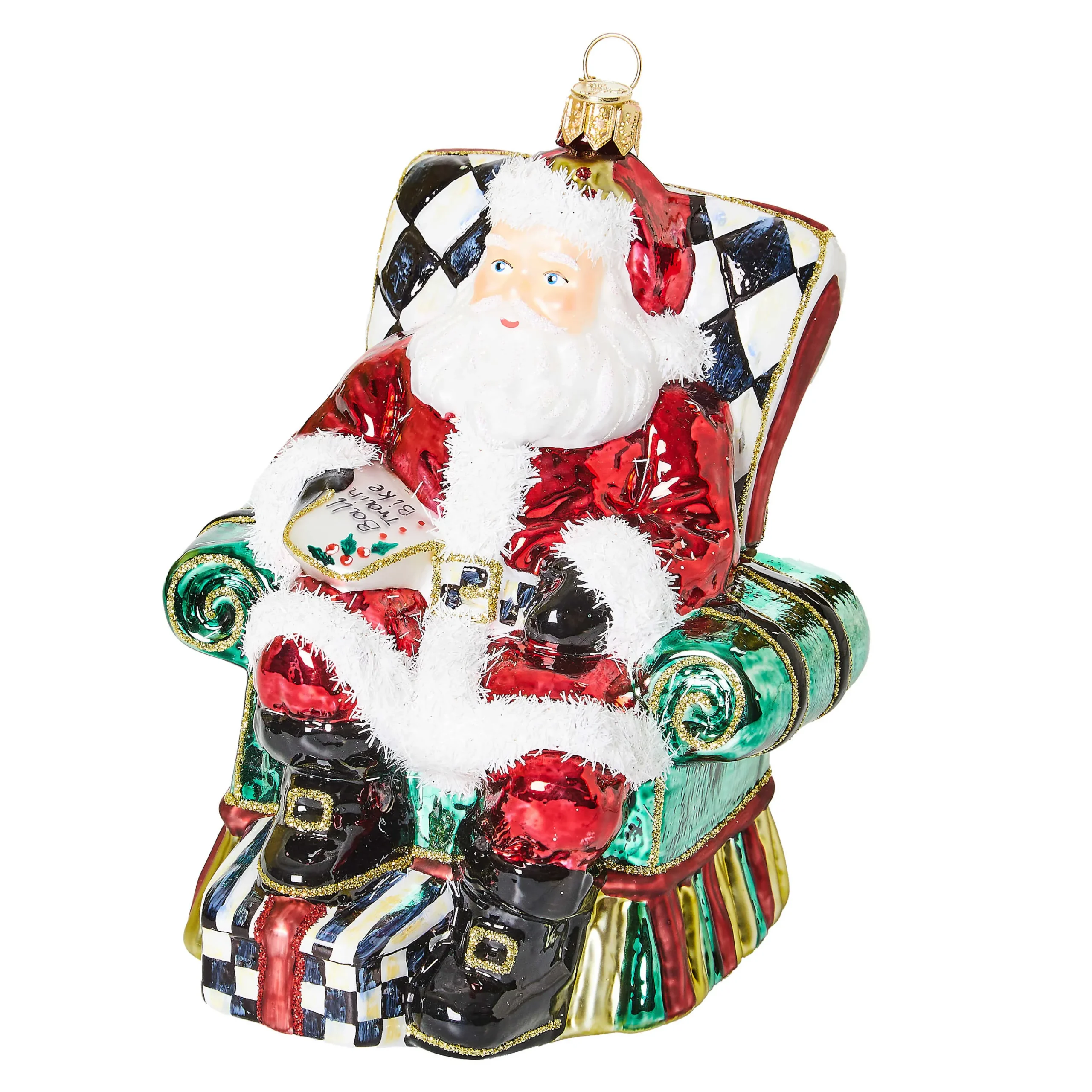 MacKenzie-Childs Holiday<Wish List Santa Glass Ornament
